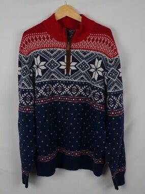 Vineyard Vines Fair Isle Quarter Zip Wool Blend Sweater, Medium